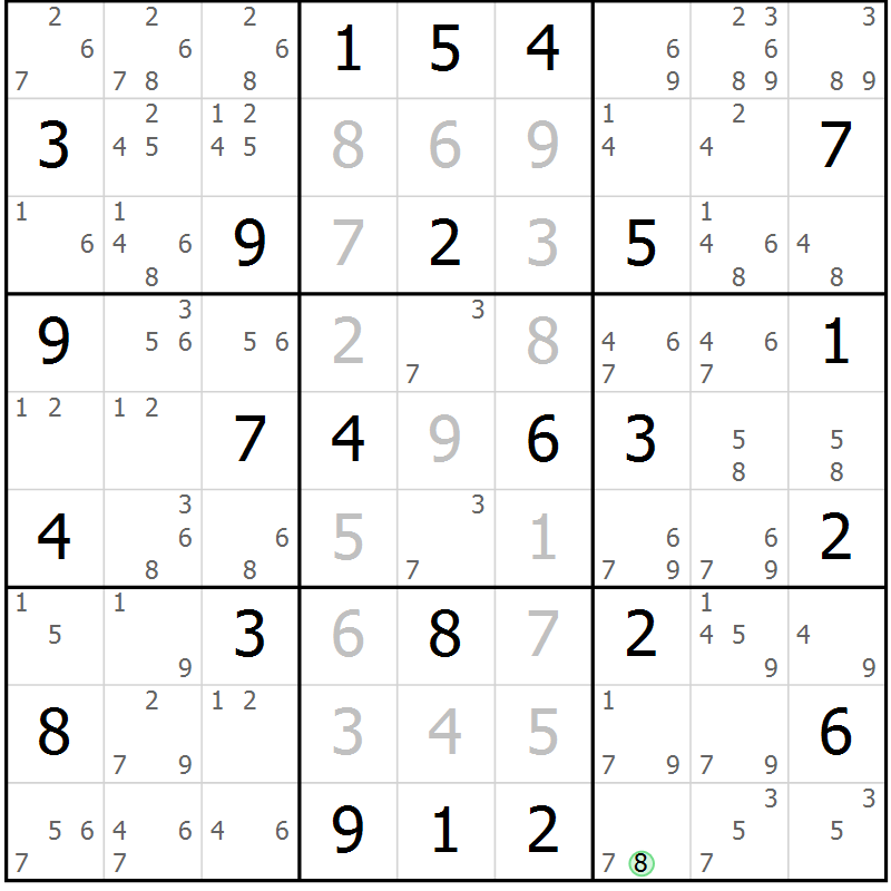 Position des candidats pour la solution de la Gr 75 page 78 du magazine de sudoku Maestro n° 099