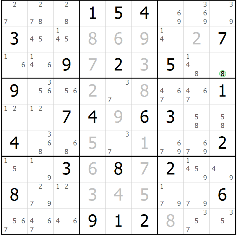 Position des candidats pour la solution de la Gr 75 page 78 du magazine de sudoku Maestro n° 099