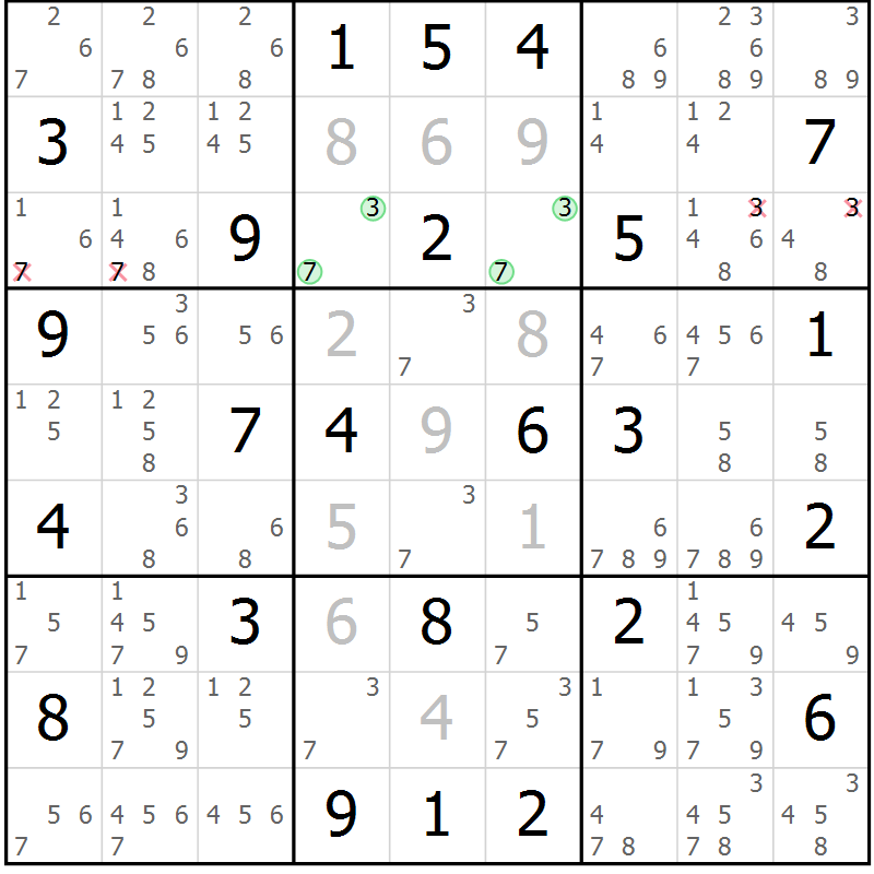 Position des candidats pour la solution de la Gr 75 page 78 du magazine de sudoku Maestro n° 099
