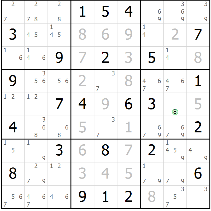 Position des candidats pour la solution de la Gr 75 page 78 du magazine de sudoku Maestro n° 099