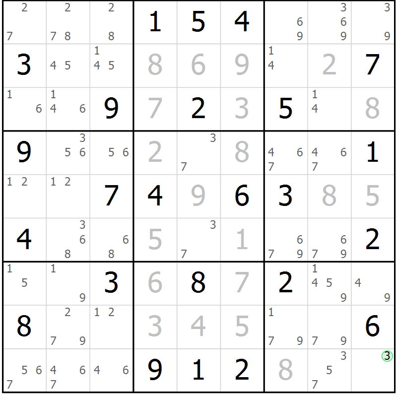 Position des candidats pour la solution de la Gr 75 page 78 du magazine de sudoku Maestro n° 099