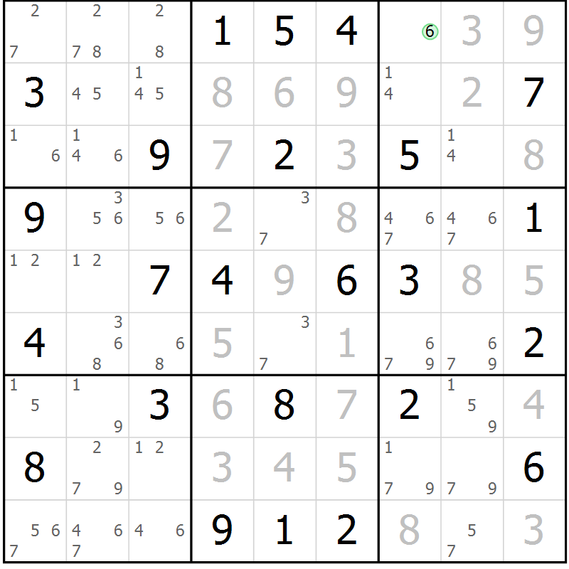 Position des candidats pour la solution de la Gr 75 page 78 du magazine de sudoku Maestro n° 099