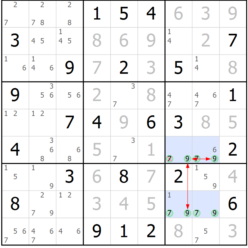 Position des candidats pour la solution de la Gr 75 page 78 du magazine de sudoku Maestro n° 099