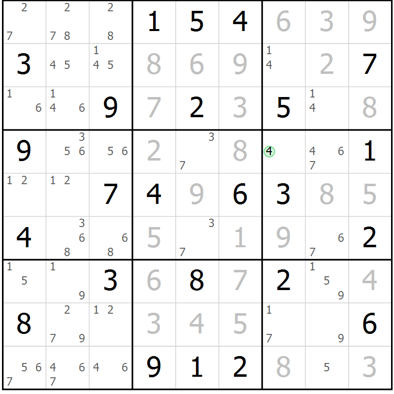 Position des candidats pour la solution de la Gr 75 page 78 du magazine de sudoku Maestro n° 099