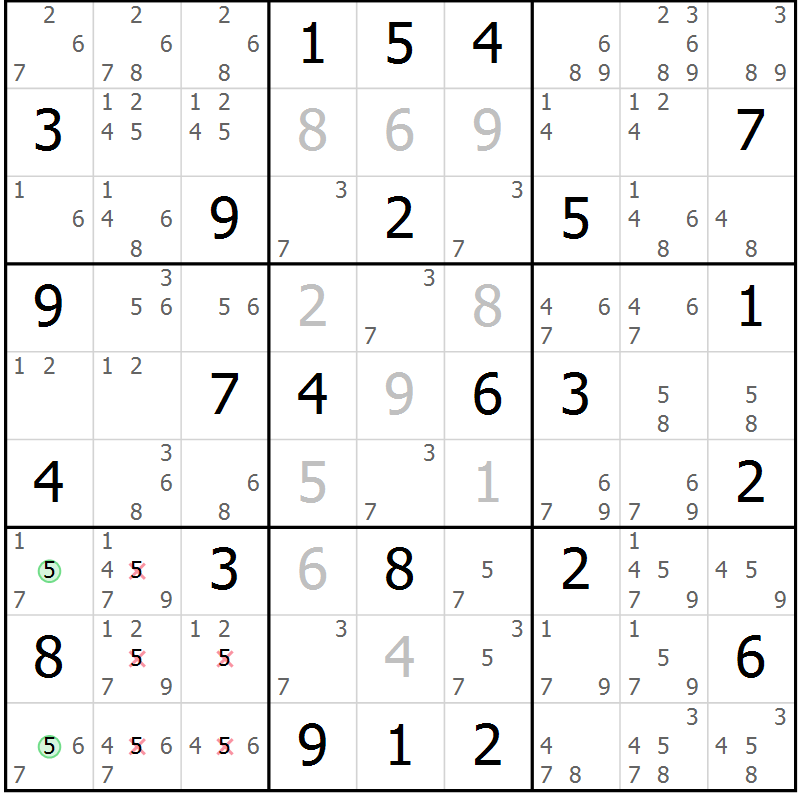 Position des candidats pour la solution de la Gr 75 page 78 du magazine de sudoku Maestro n° 099