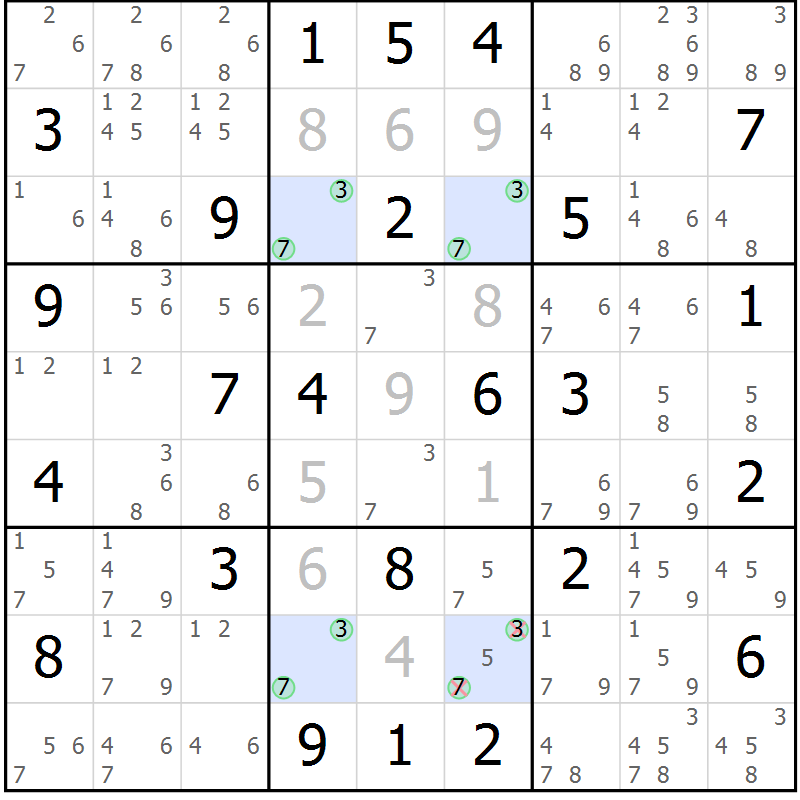 Position des candidats pour la solution de la Gr 75 page 78 du magazine de sudoku Maestro n° 099