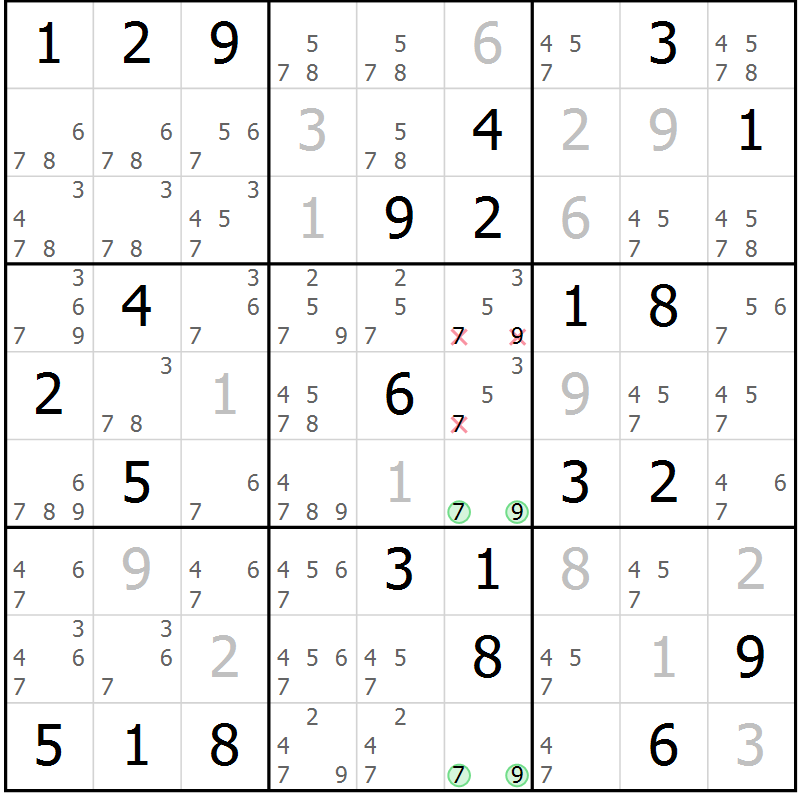 Position des candidats pour la solution de la Gr 76 page 79 du magazine de sudoku Maestro n° 099