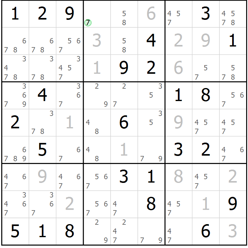 Position des candidats pour la solution de la Gr 76 page 79 du magazine de sudoku Maestro n° 099