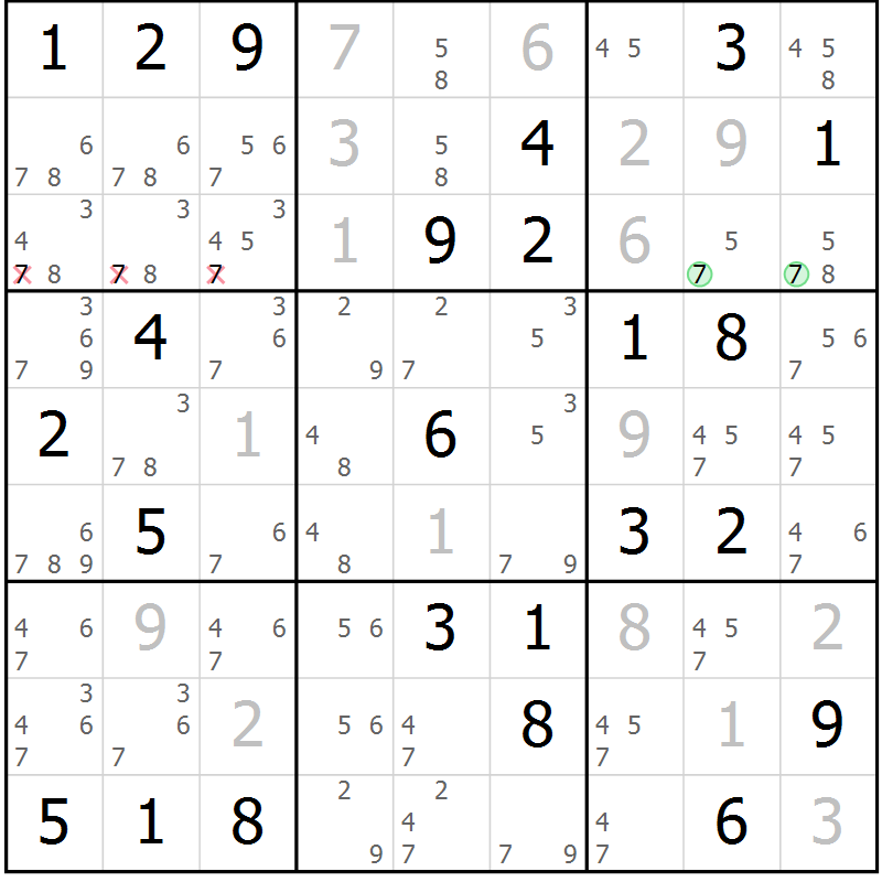 Position des candidats pour la solution de la Gr 76 page 79 du magazine de sudoku Maestro n° 099