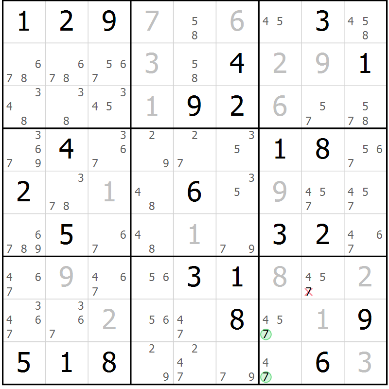 Position des candidats pour la solution de la Gr 76 page 79 du magazine de sudoku Maestro n° 099