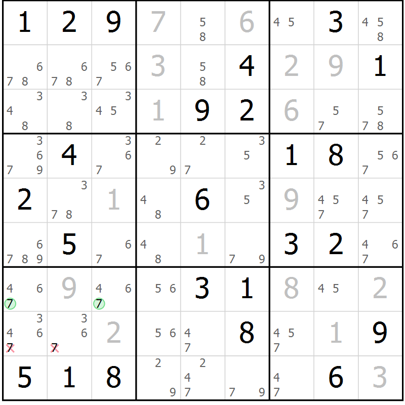 Position des candidats pour la solution de la Gr 76 page 79 du magazine de sudoku Maestro n° 099