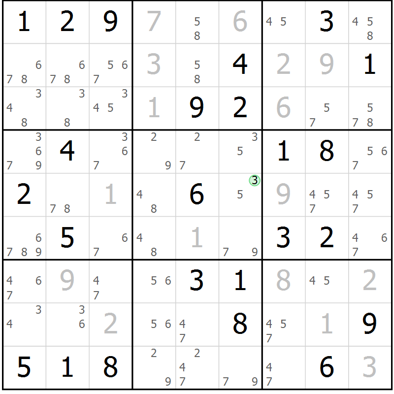 Position des candidats pour la solution de la Gr 76 page 79 du magazine de sudoku Maestro n° 099