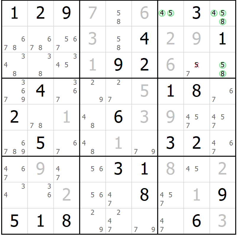 Position des candidats pour la solution de la Gr 76 page 79 du magazine de sudoku Maestro n° 099