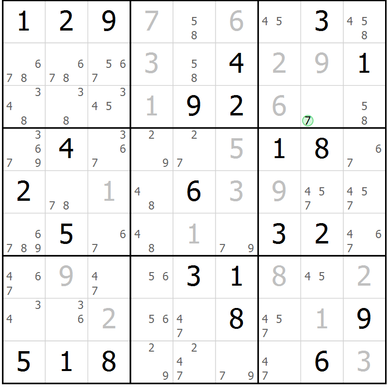 Position des candidats pour la solution de la Gr 76 page 79 du magazine de sudoku Maestro n° 099