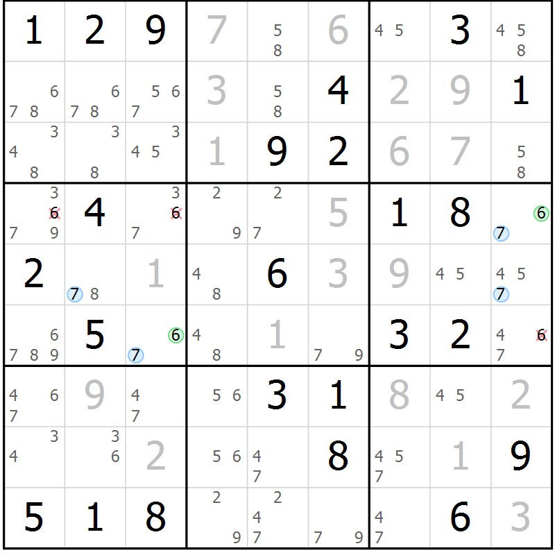 Position des candidats pour la solution de la Gr 76 page 79 du magazine de sudoku Maestro n° 099
