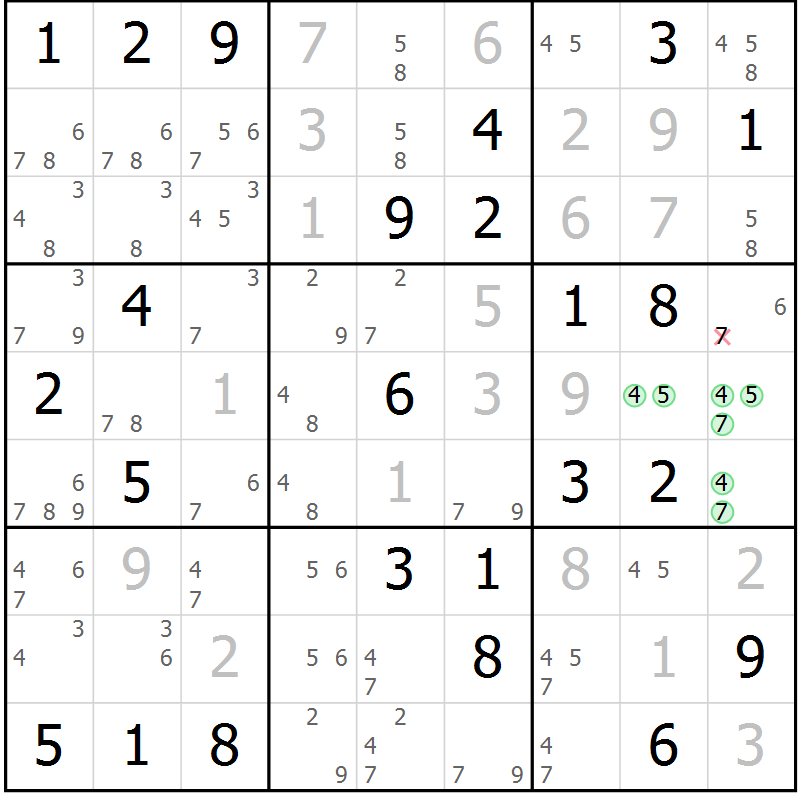Position des candidats pour la solution de la Gr 76 page 79 du magazine de sudoku Maestro n° 099