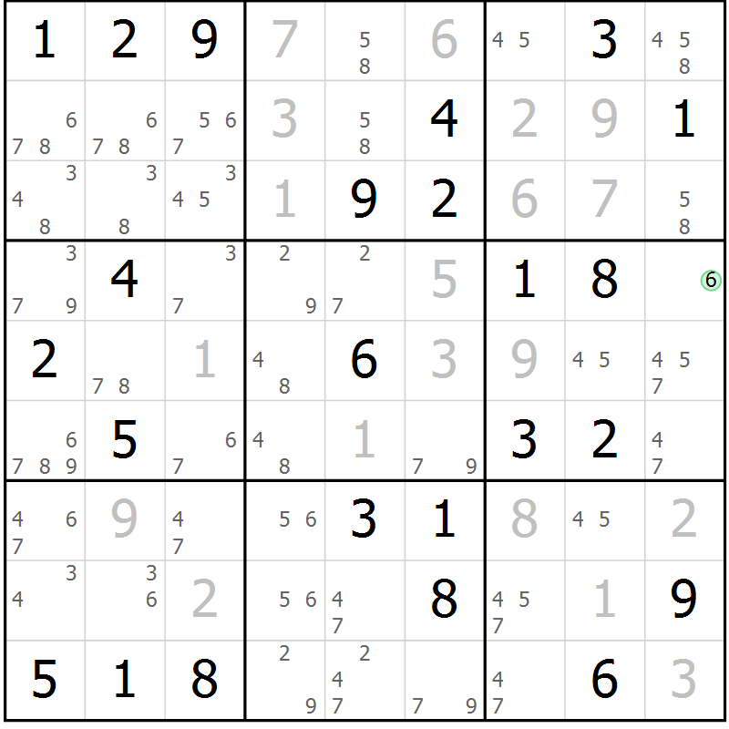 Position des candidats pour la solution de la Gr 76 page 79 du magazine de sudoku Maestro n° 099
