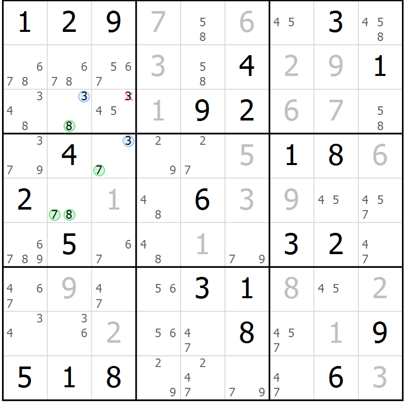 Position des candidats pour la solution de la Gr 76 page 79 du magazine de sudoku Maestro n° 099