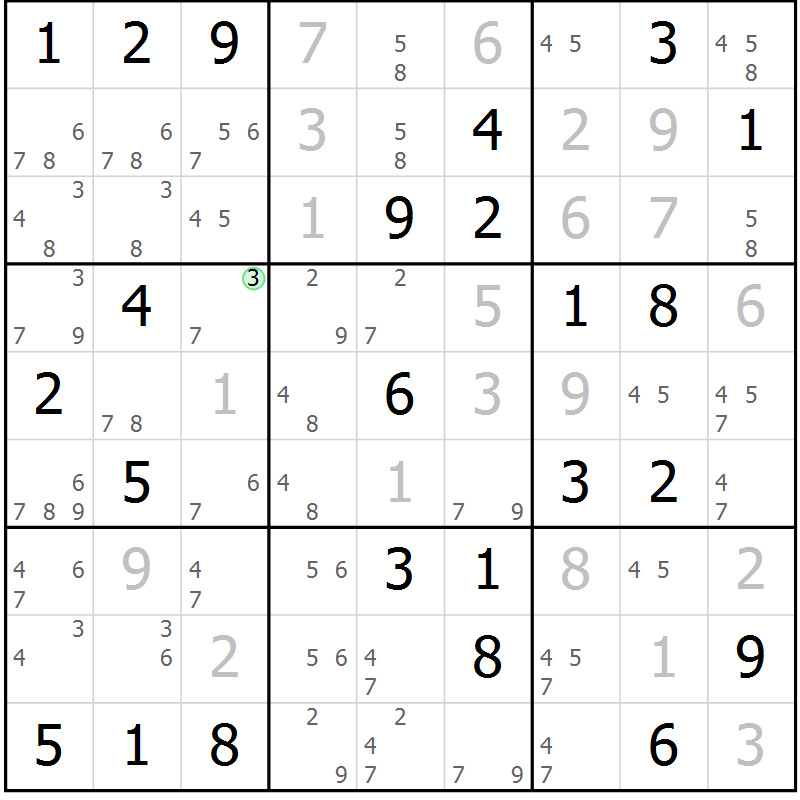 Position des candidats pour la solution de la Gr 76 page 79 du magazine de sudoku Maestro n° 099