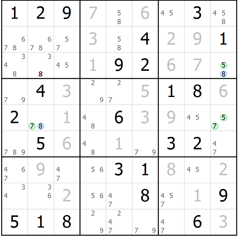 Position des candidats pour la solution de la Gr 76 page 79 du magazine de sudoku Maestro n° 099