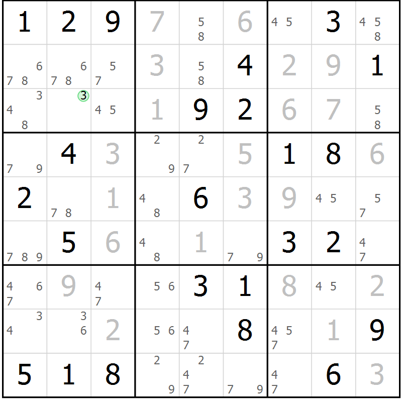 Position des candidats pour la solution de la Gr 76 page 79 du magazine de sudoku Maestro n° 099