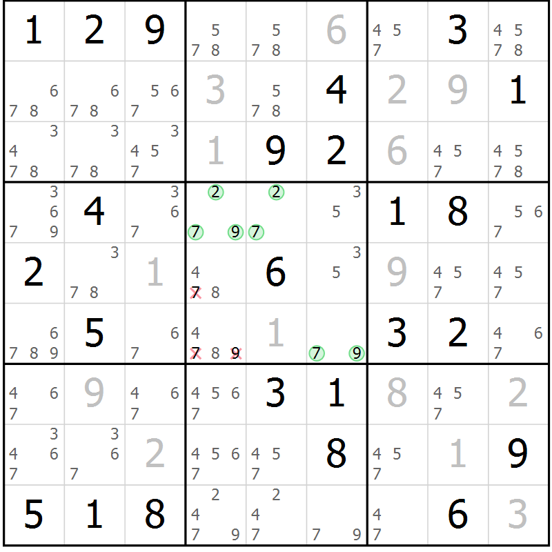 Position des candidats pour la solution de la Gr 76 page 79 du magazine de sudoku Maestro n° 099