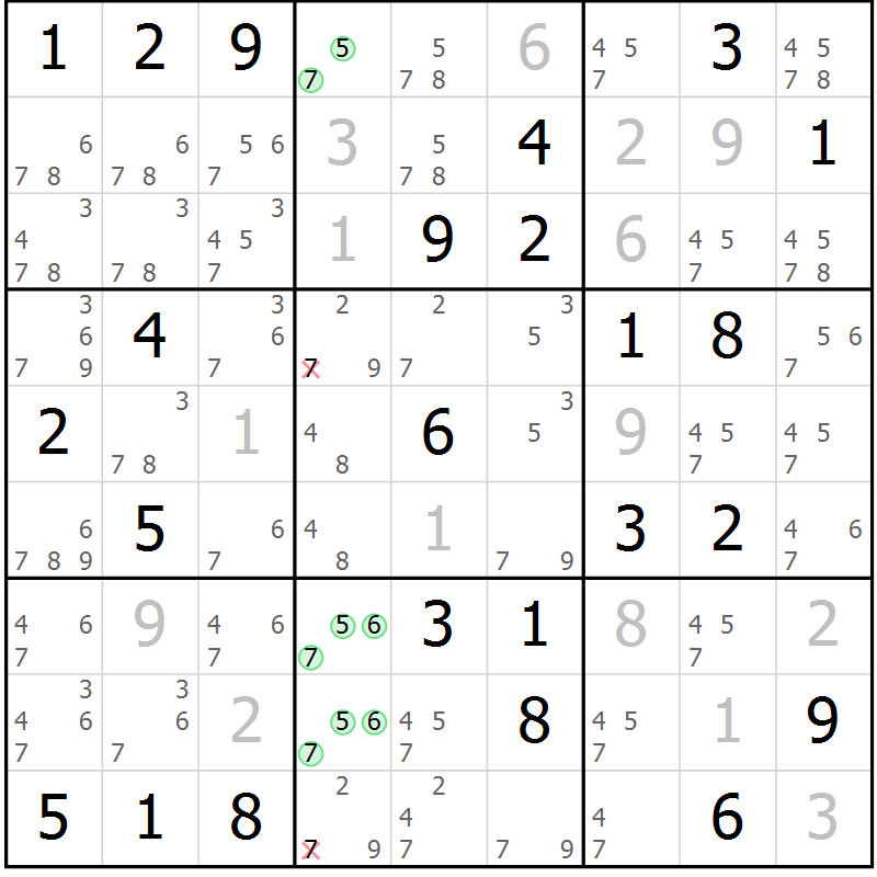 Position des candidats pour la solution de la Gr 76 page 79 du magazine de sudoku Maestro n° 099