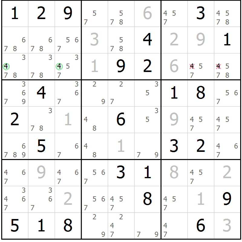 Position des candidats pour la solution de la Gr 76 page 79 du magazine de sudoku Maestro n° 099