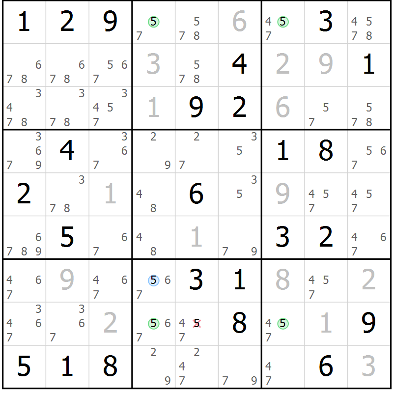 Position des candidats pour la solution de la Gr 76 page 79 du magazine de sudoku Maestro n° 099