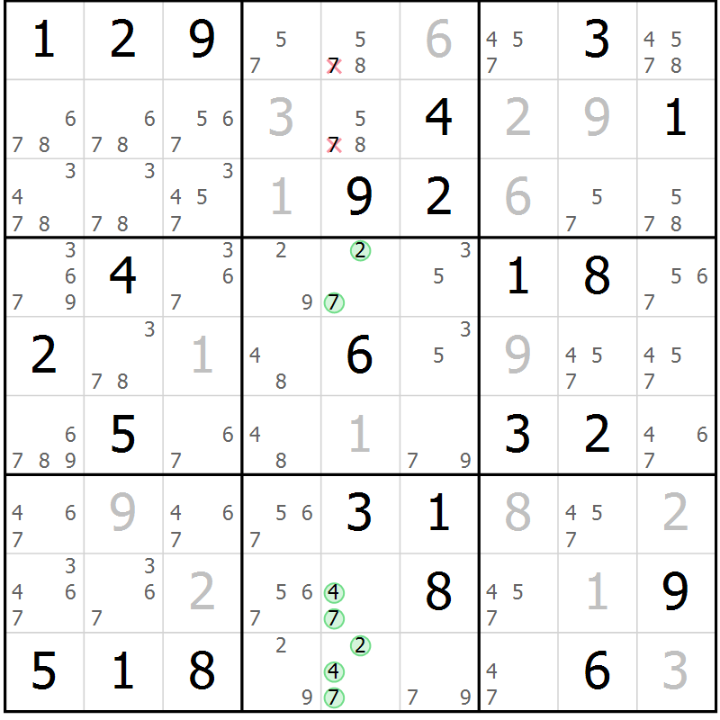 Position des candidats pour la solution de la Gr 76 page 79 du magazine de sudoku Maestro n° 099
