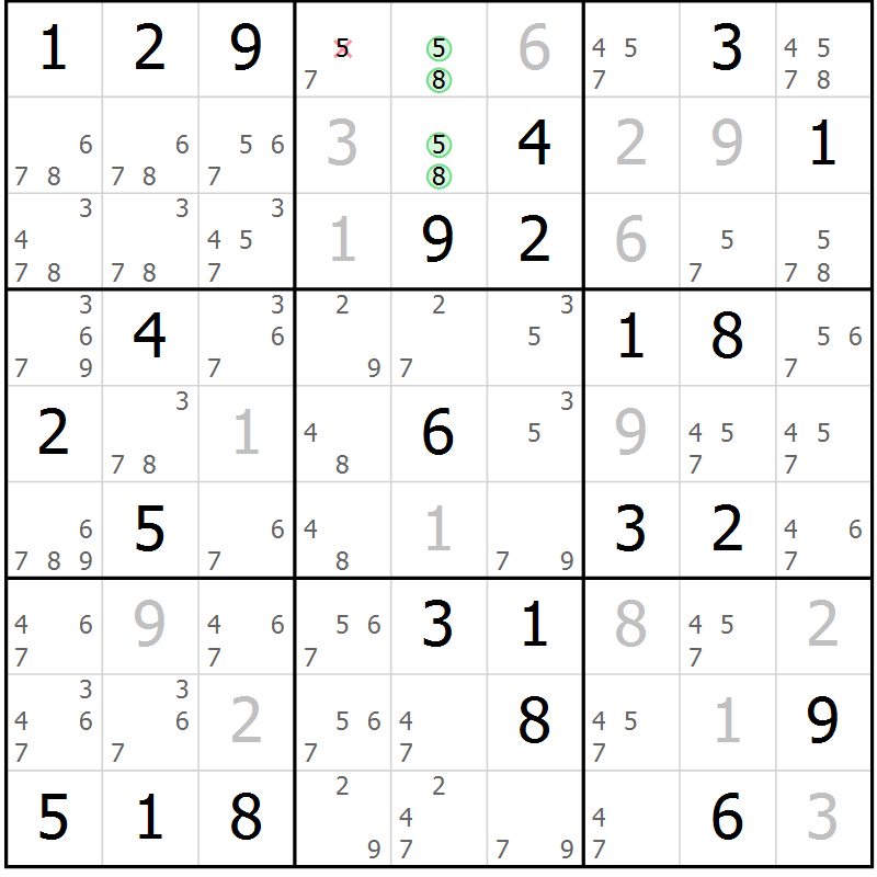 Position des candidats pour la solution de la Gr 76 page 79 du magazine de sudoku Maestro n° 099