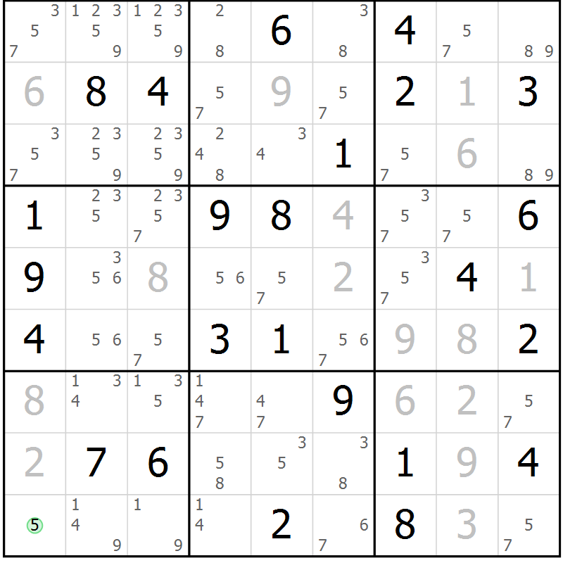 Position des candidats pour la solution de la Gr 77 page 80 du magazine de sudoku Maestro n° 099