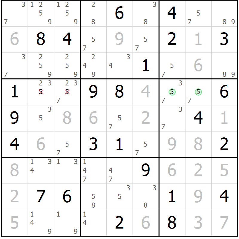 Position des candidats pour la solution de la Gr 77 page 80 du magazine de sudoku Maestro n° 099