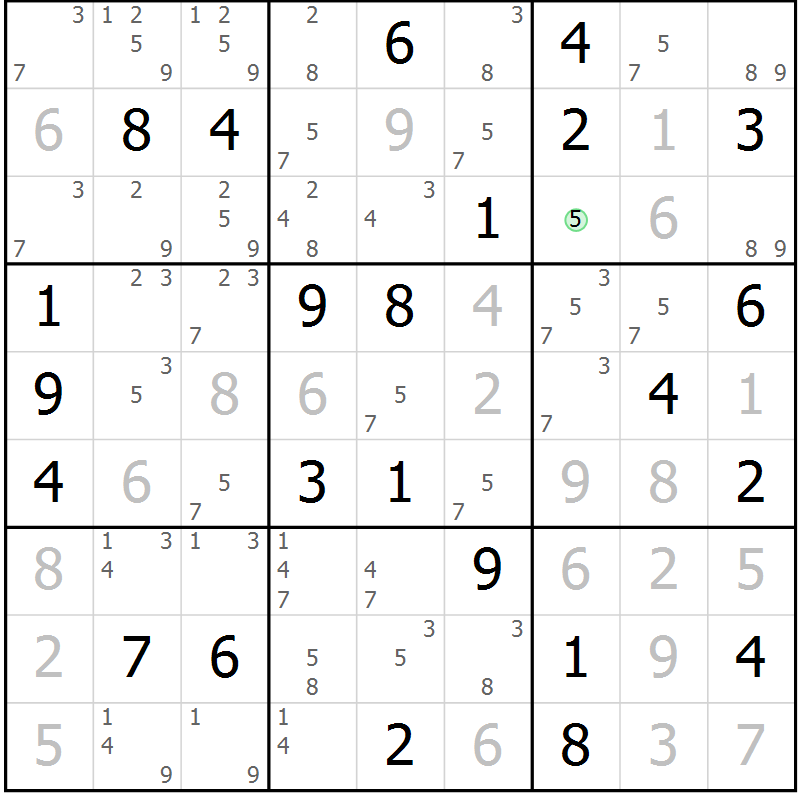 Position des candidats pour la solution de la Gr 77 page 80 du magazine de sudoku Maestro n° 099