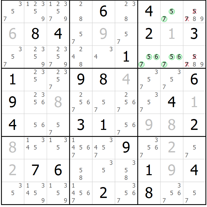 Position des candidats pour la solution de la Gr 77 page 80 du magazine de sudoku Maestro n° 099