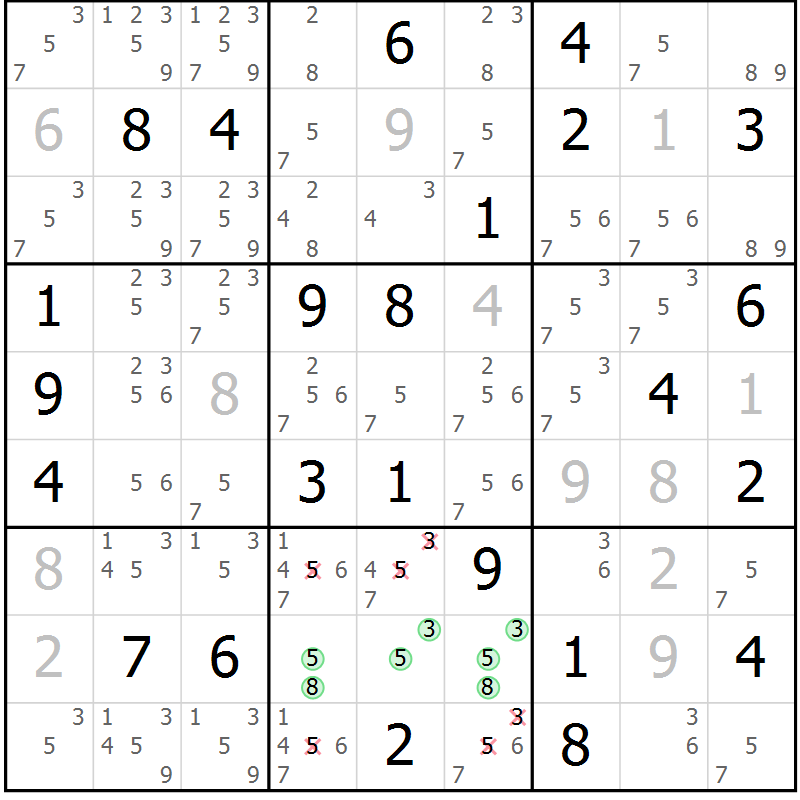 Position des candidats pour la solution de la Gr 77 page 80 du magazine de sudoku Maestro n° 099