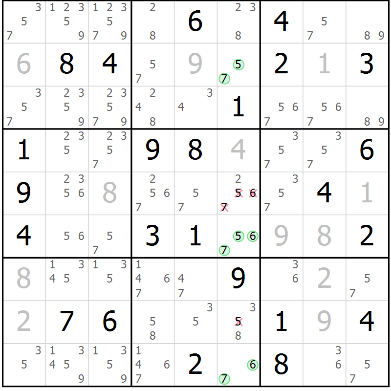 Position des candidats pour la solution de la Gr 77 page 80 du magazine de sudoku Maestro n° 099