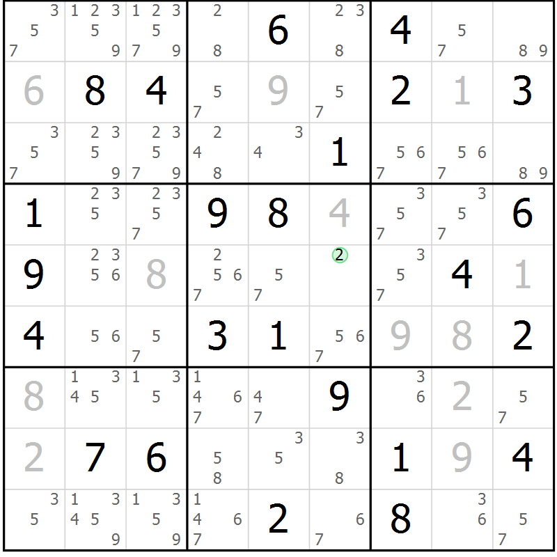 Position des candidats pour la solution de la Gr 77 page 80 du magazine de sudoku Maestro n° 099