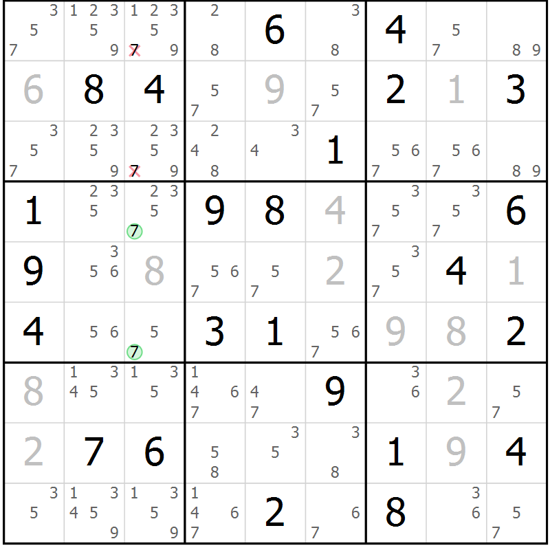 Position des candidats pour la solution de la Gr 77 page 80 du magazine de sudoku Maestro n° 099