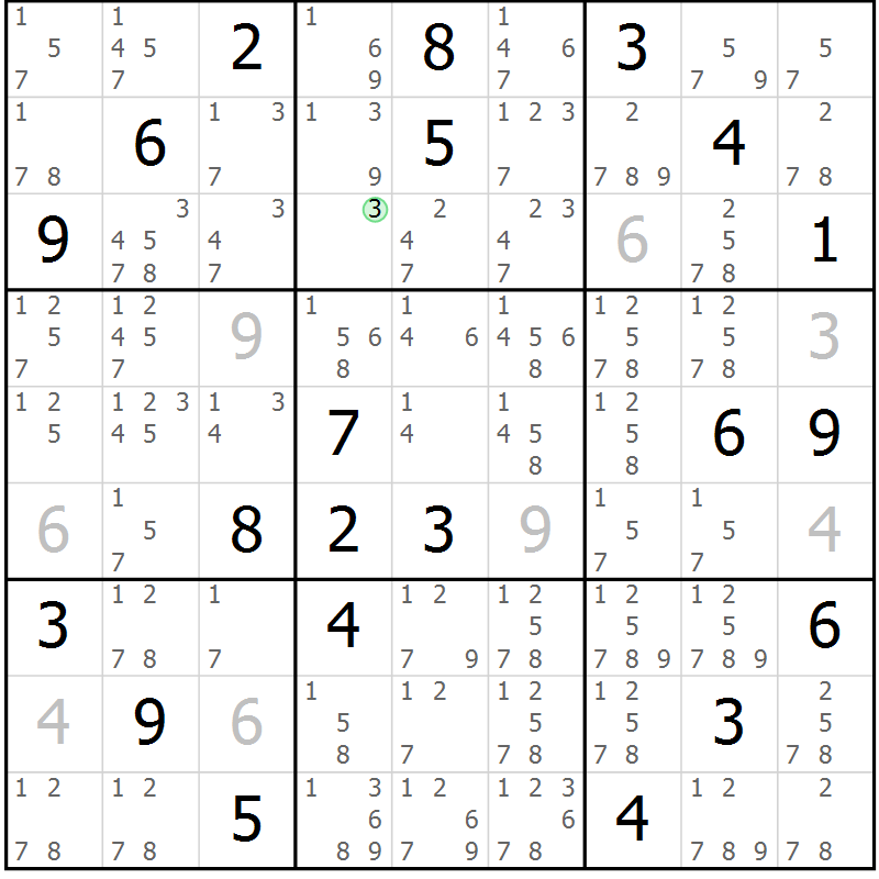 Position des candidats pour la solution de la Gr 78 page 81 du magazine de sudoku Maestro n° 099