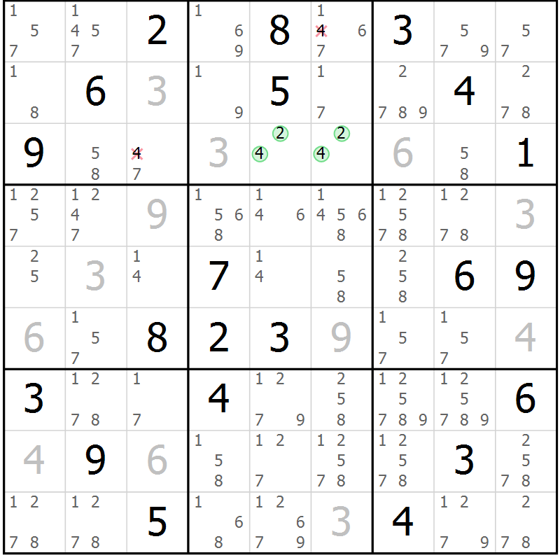 Position des candidats pour la solution de la Gr 78 page 81 du magazine de sudoku Maestro n° 099