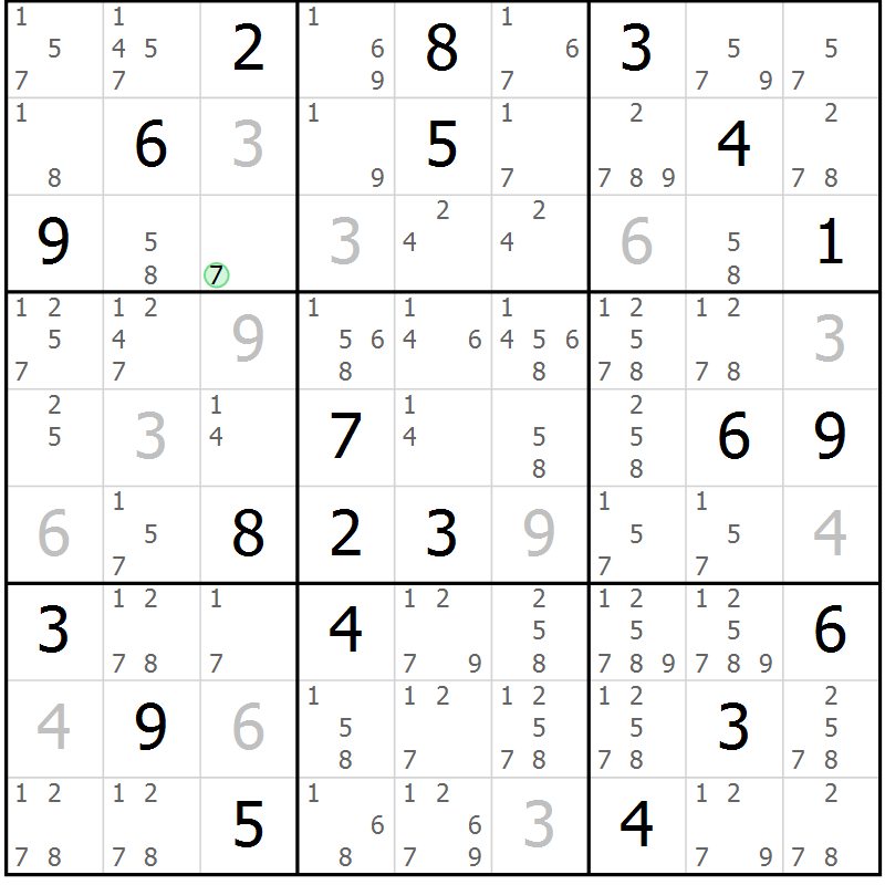 Position des candidats pour la solution de la Gr 78 page 81 du magazine de sudoku Maestro n° 099
