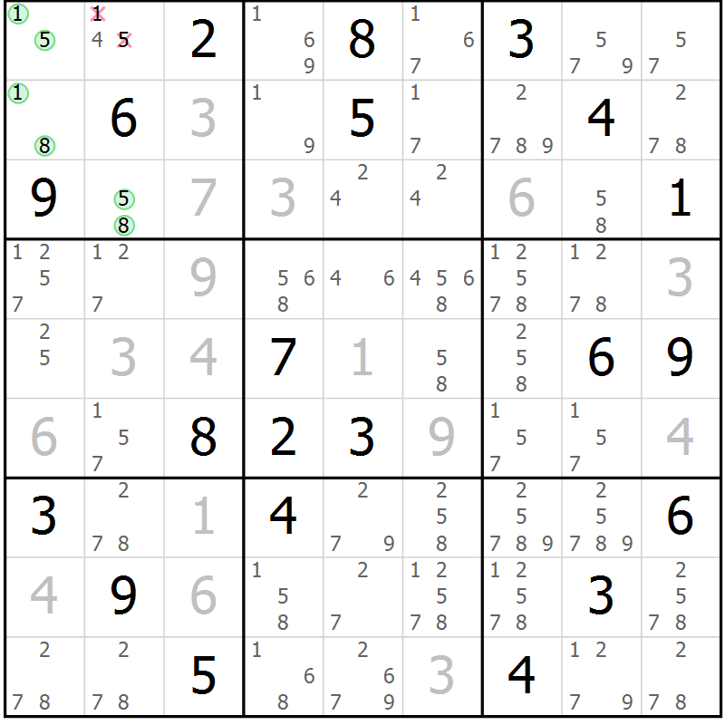 Position des candidats pour la solution de la Gr 78 page 81 du magazine de sudoku Maestro n° 099