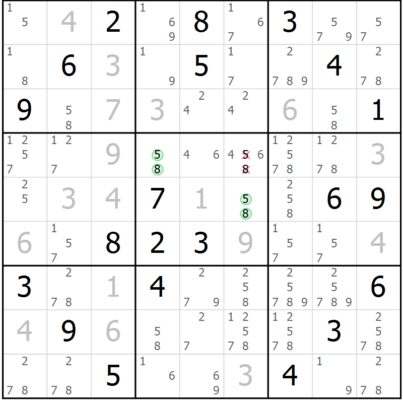 Position des candidats pour la solution de la Gr 78 page 81 du magazine de sudoku Maestro n° 099