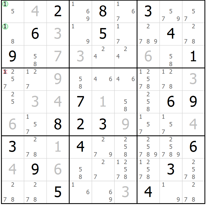 Position des candidats pour la solution de la Gr 78 page 81 du magazine de sudoku Maestro n° 099