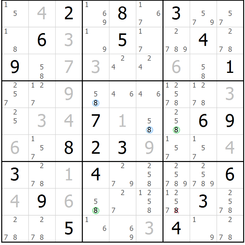 Position des candidats pour la solution de la Gr 78 page 81 du magazine de sudoku Maestro n° 099
