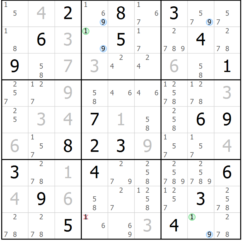 Position des candidats pour la solution de la Gr 78 page 81 du magazine de sudoku Maestro n° 099