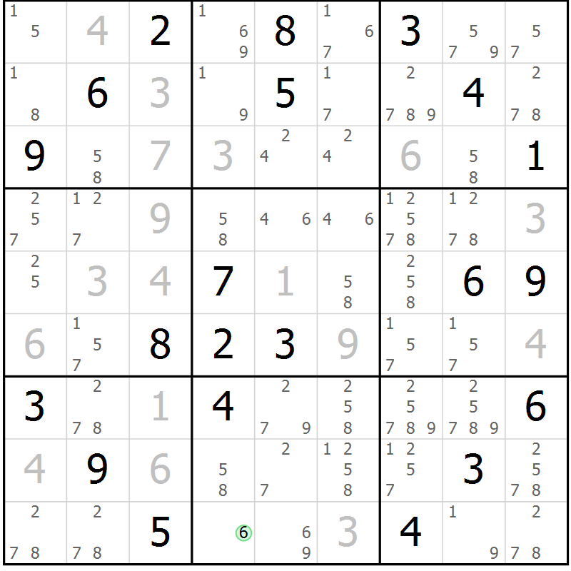 Position des candidats pour la solution de la Gr 78 page 81 du magazine de sudoku Maestro n° 099