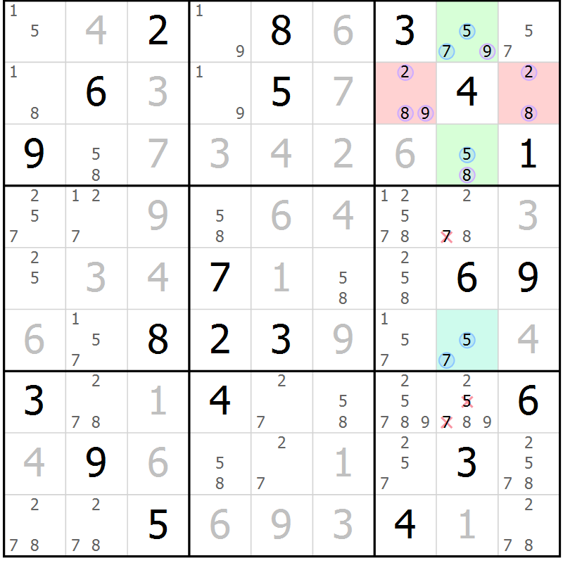 Position des candidats pour la solution de la Gr 78 page 81 du magazine de sudoku Maestro n° 099