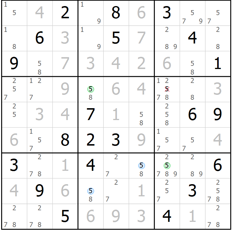 Position des candidats pour la solution de la Gr 78 page 81 du magazine de sudoku Maestro n° 099